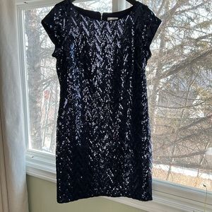 Blue Sequins Fitted Dress, Size 12